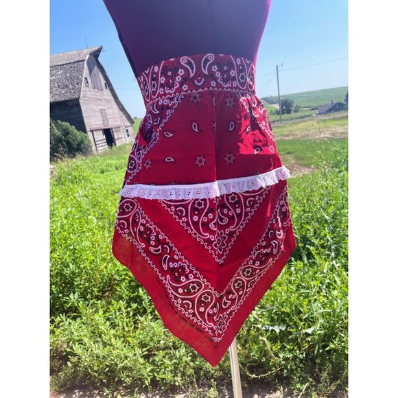 Vintage Red Bandanna Half Apron Western Farmhouse - Picture 1 of 12